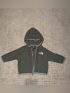 New Unisex Gray North Face Full Zip Hooded Baby Fleece Jacket Size 0-3 Months